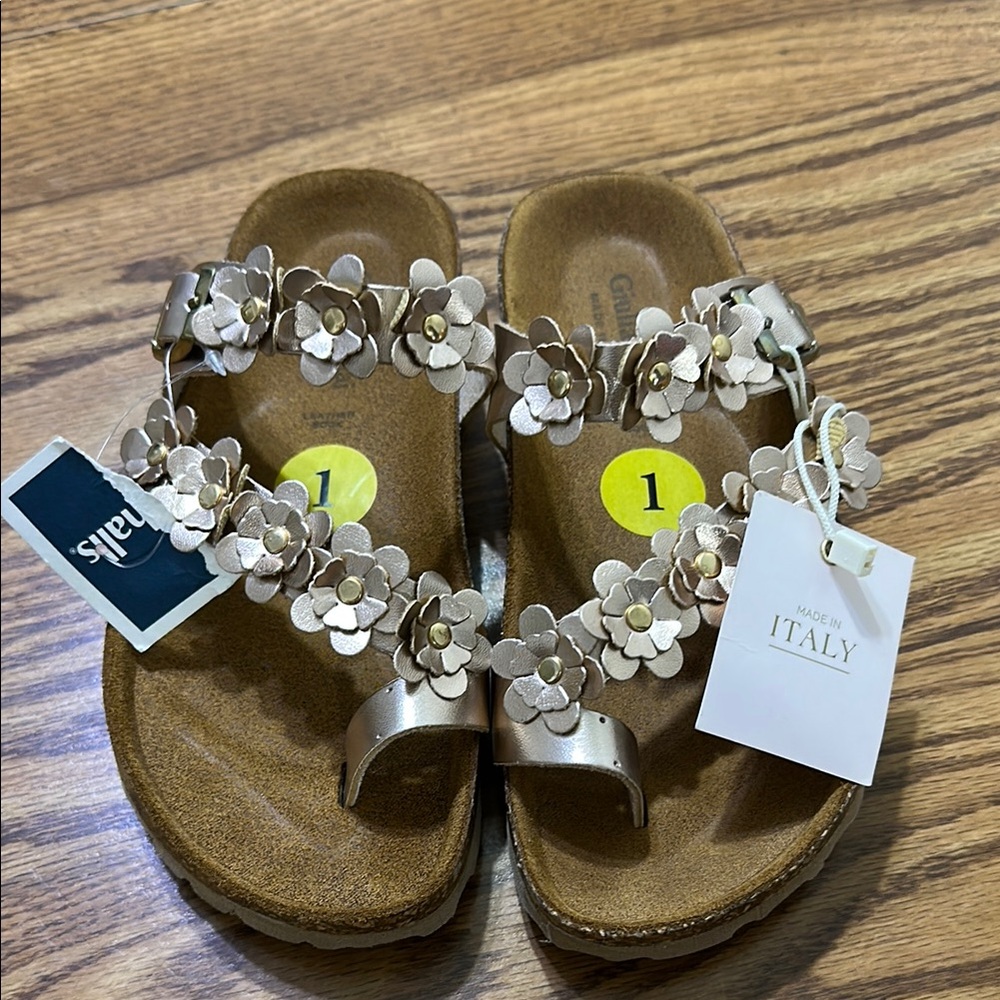 Floral Sandals with Gold Accents